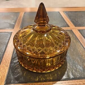 Vintage Indiana Glass Dark Amber Diamond Princess Covered Candy Dish